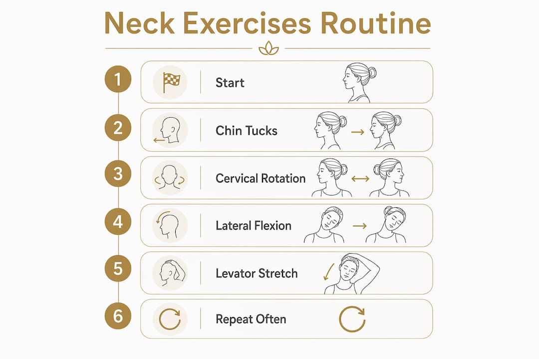 Infographic showing neck exercise routine steps