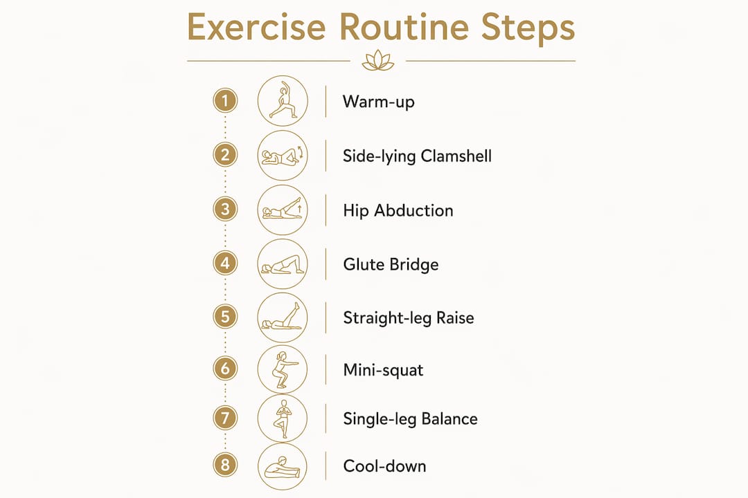 Infographic showing step-by-step knee exercise routine
