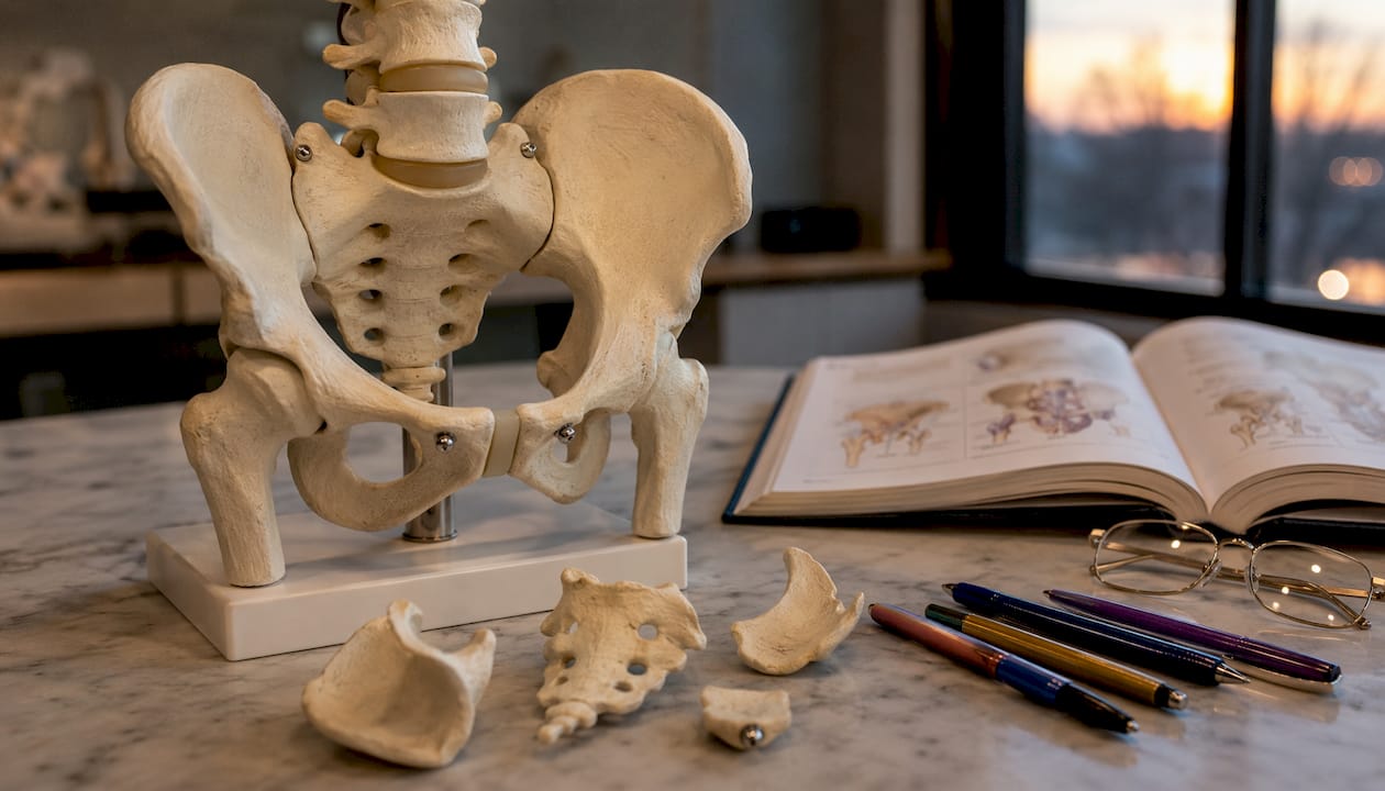 Pelvic model showing sacroiliac joint anatomy