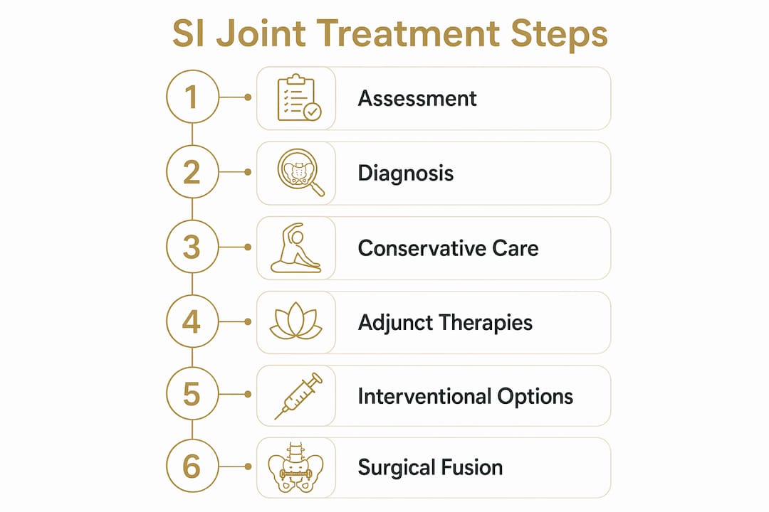 Infographic outlining steps for SI joint treatment
