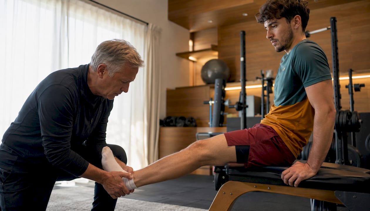 Physical therapist guiding hamstring exercise session