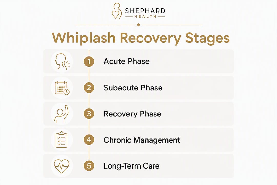 Infographic showing key whiplash recovery stages