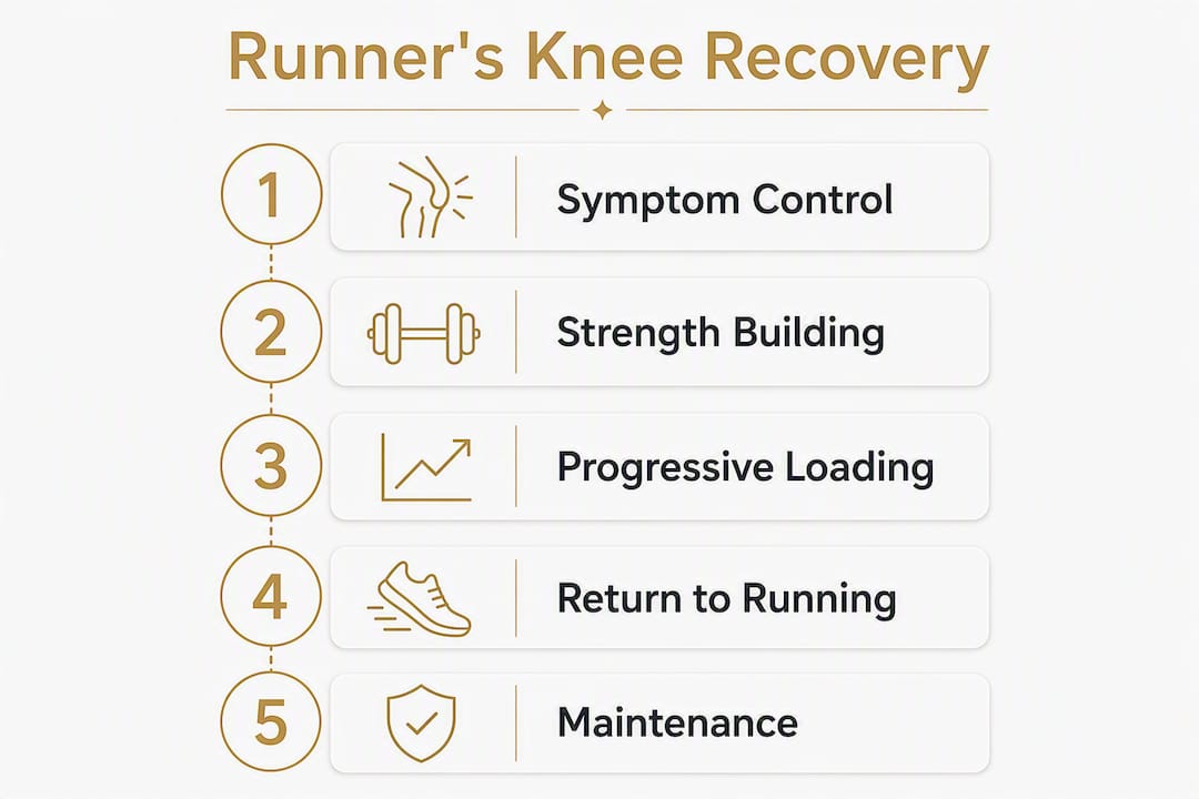 Infographic showing runner's knee recovery stages