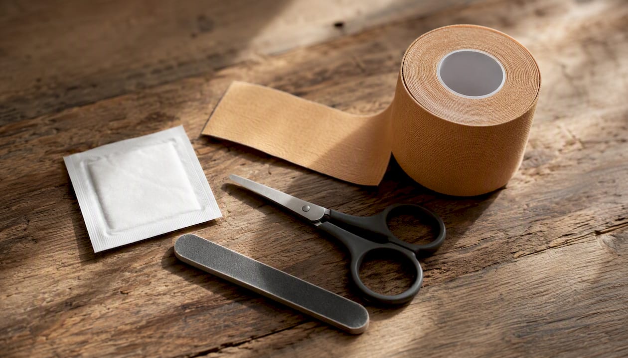 Kinesiology taping materials flat lay