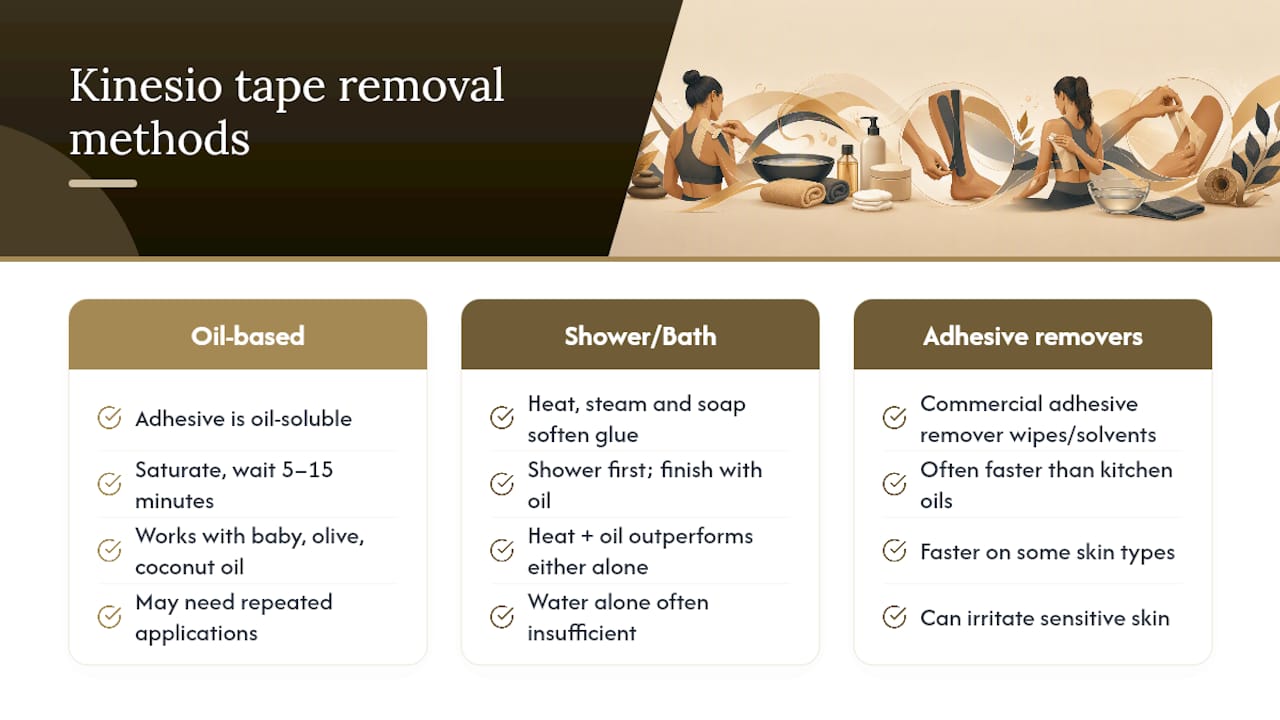 Comparison chart of kinesio tape removal methods