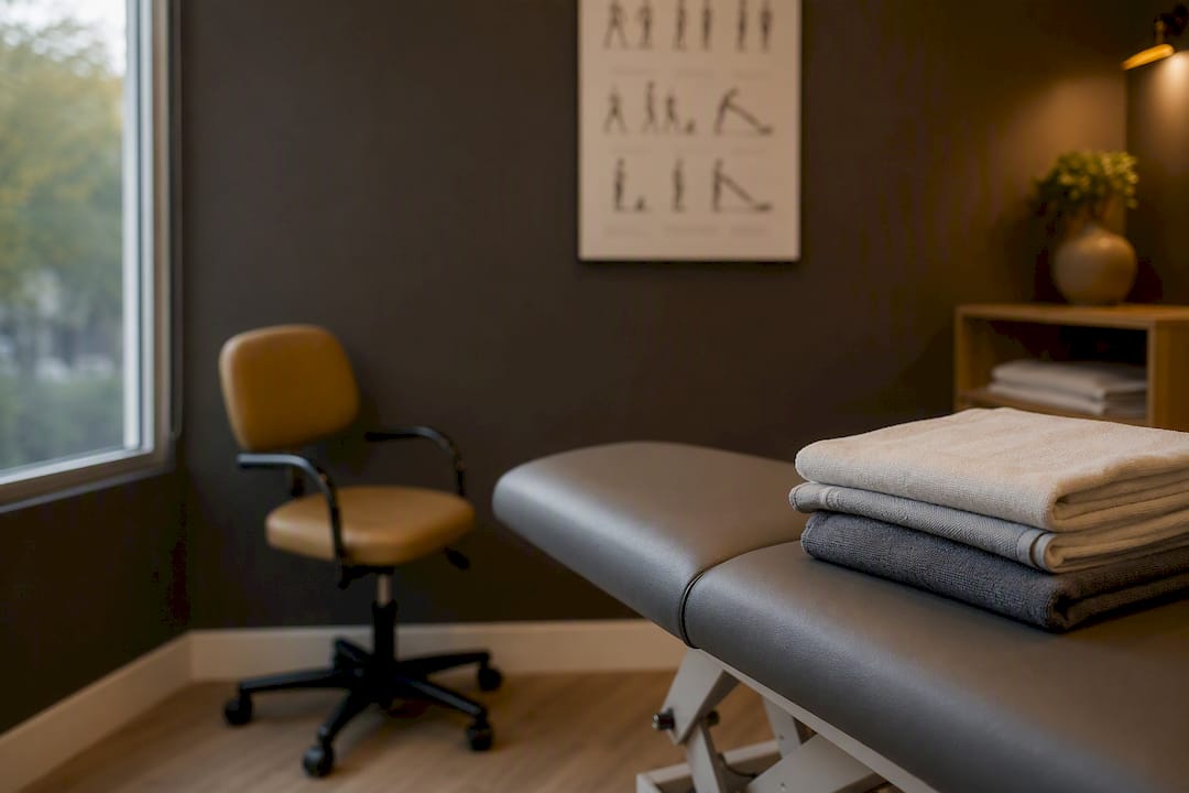 Calm clinical therapy room setup for nerve glide exercises