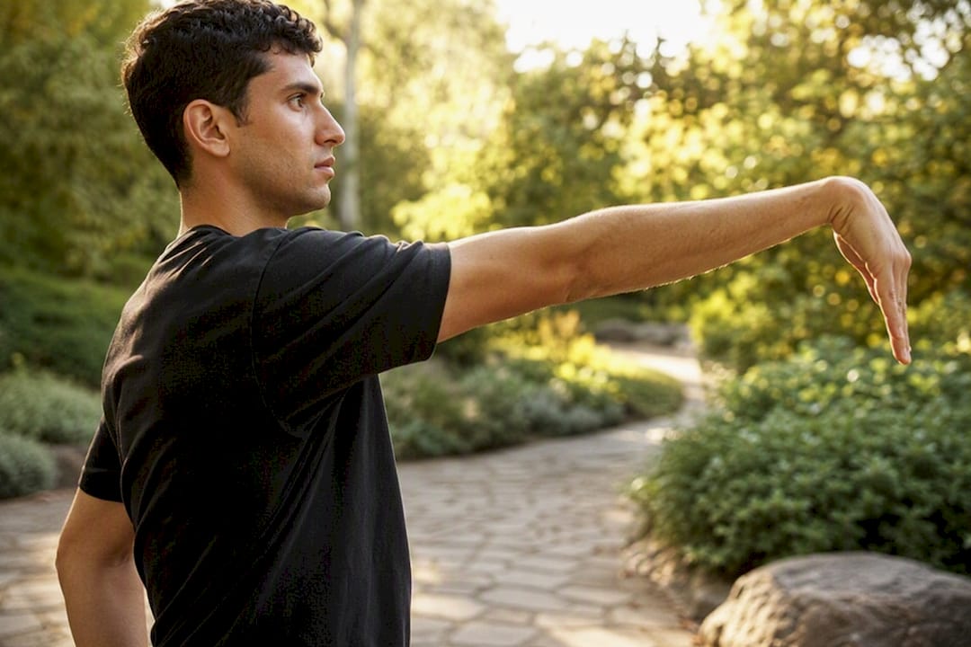 Close-up of gentle nerve flossing upper body exercise