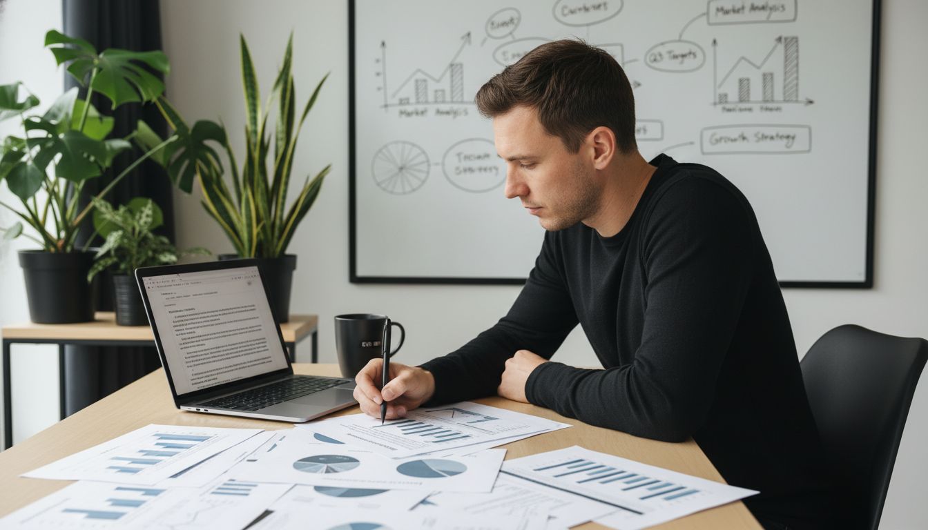 ondernemer werkt businessplan