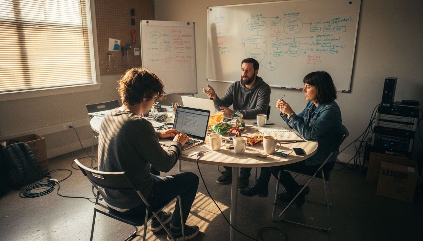 Startup team meeting in informal workspace