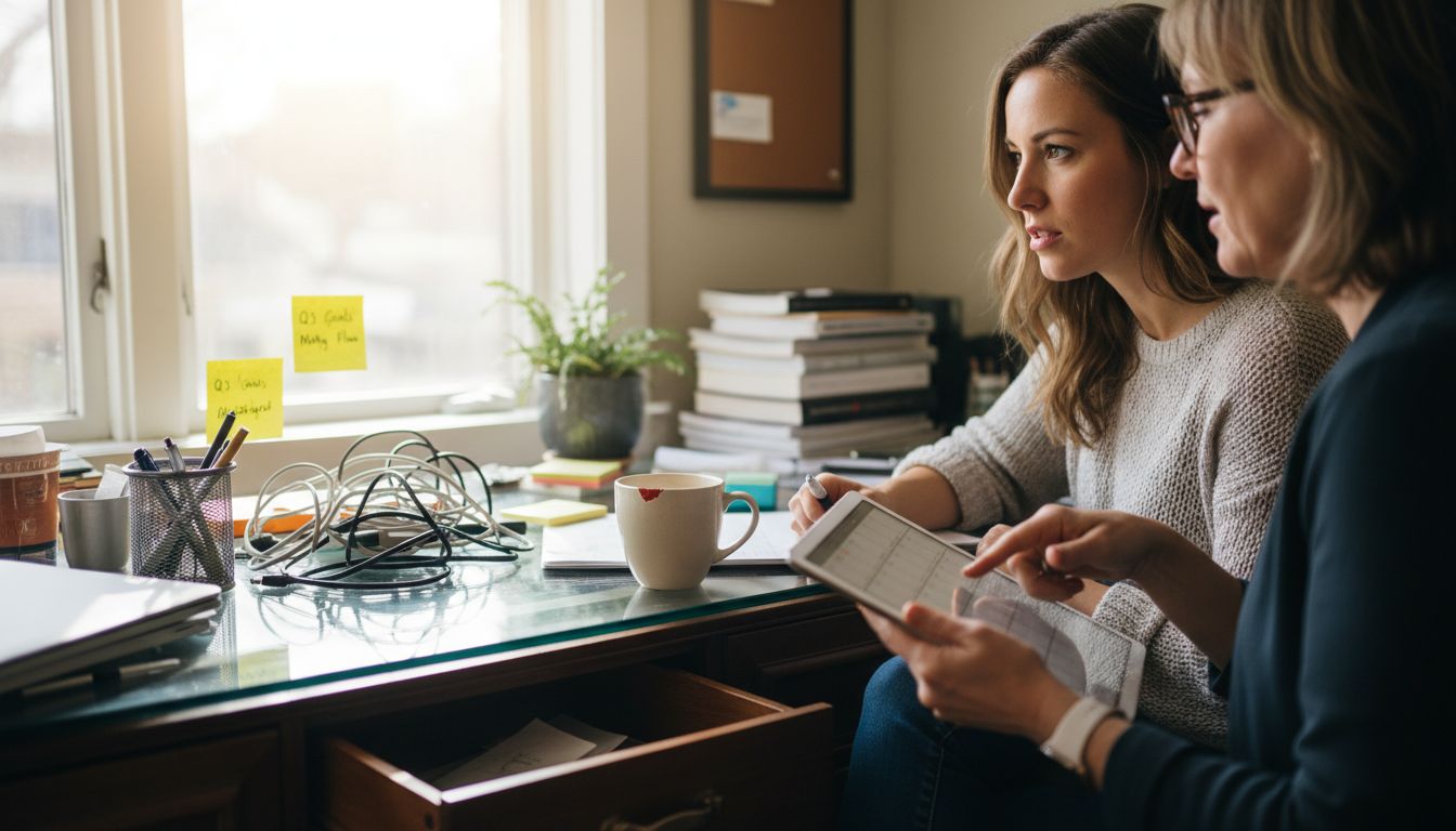 Entrepreneur and coach planning at desk