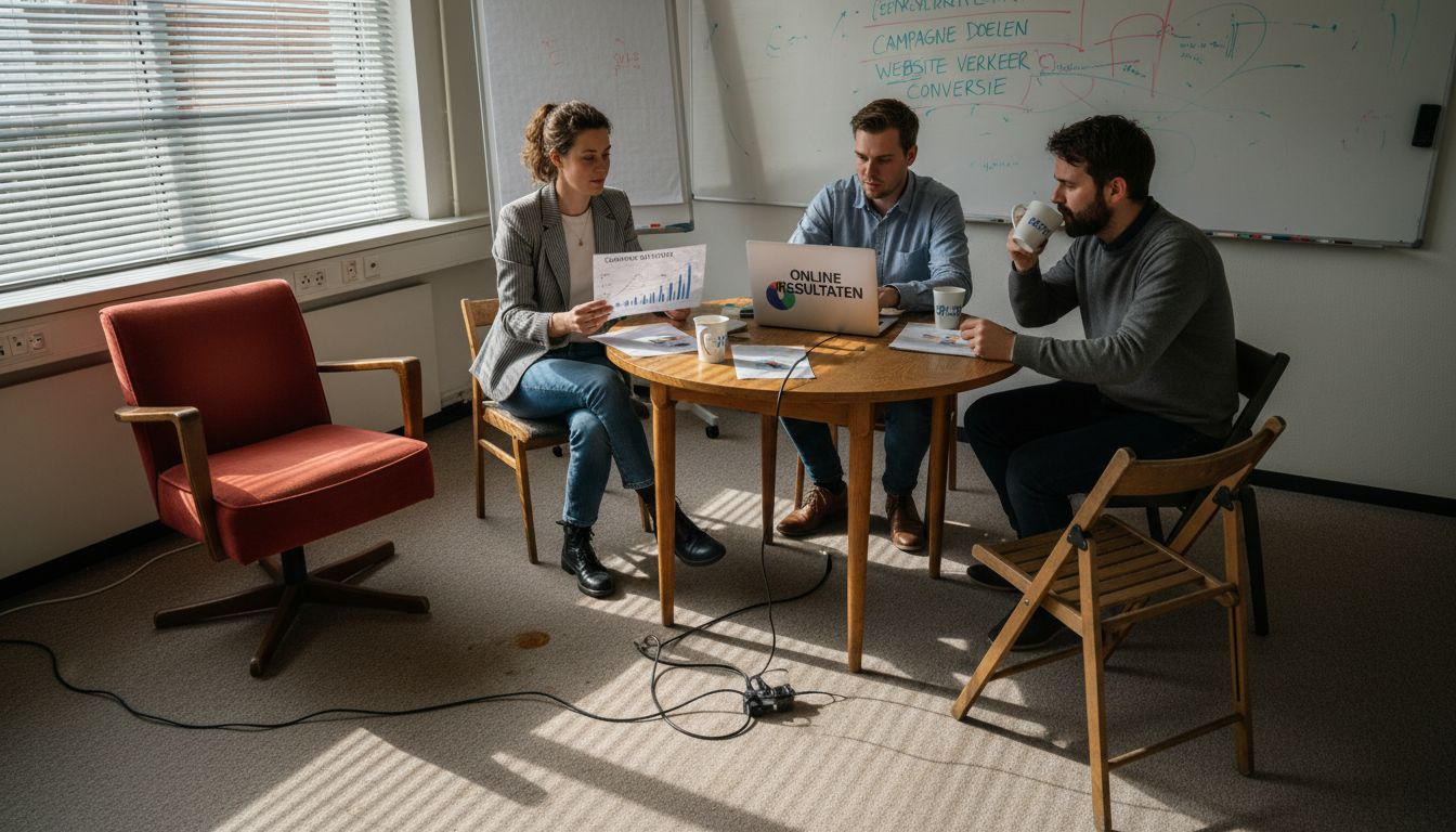 Het team buigt zich over de opzet van een nieuwe e-mailcampagne.