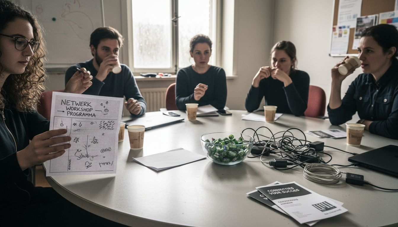 Voorafgaand aan de netwerkborrel treffen de deelnemers hun voorbereidingen.