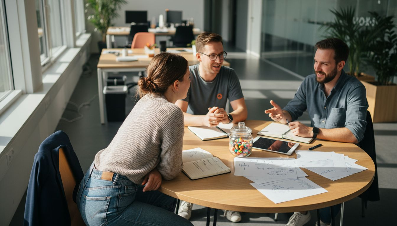 Tijdens een brainstormsessie luistert de marketeer aandachtig naar de klant.
