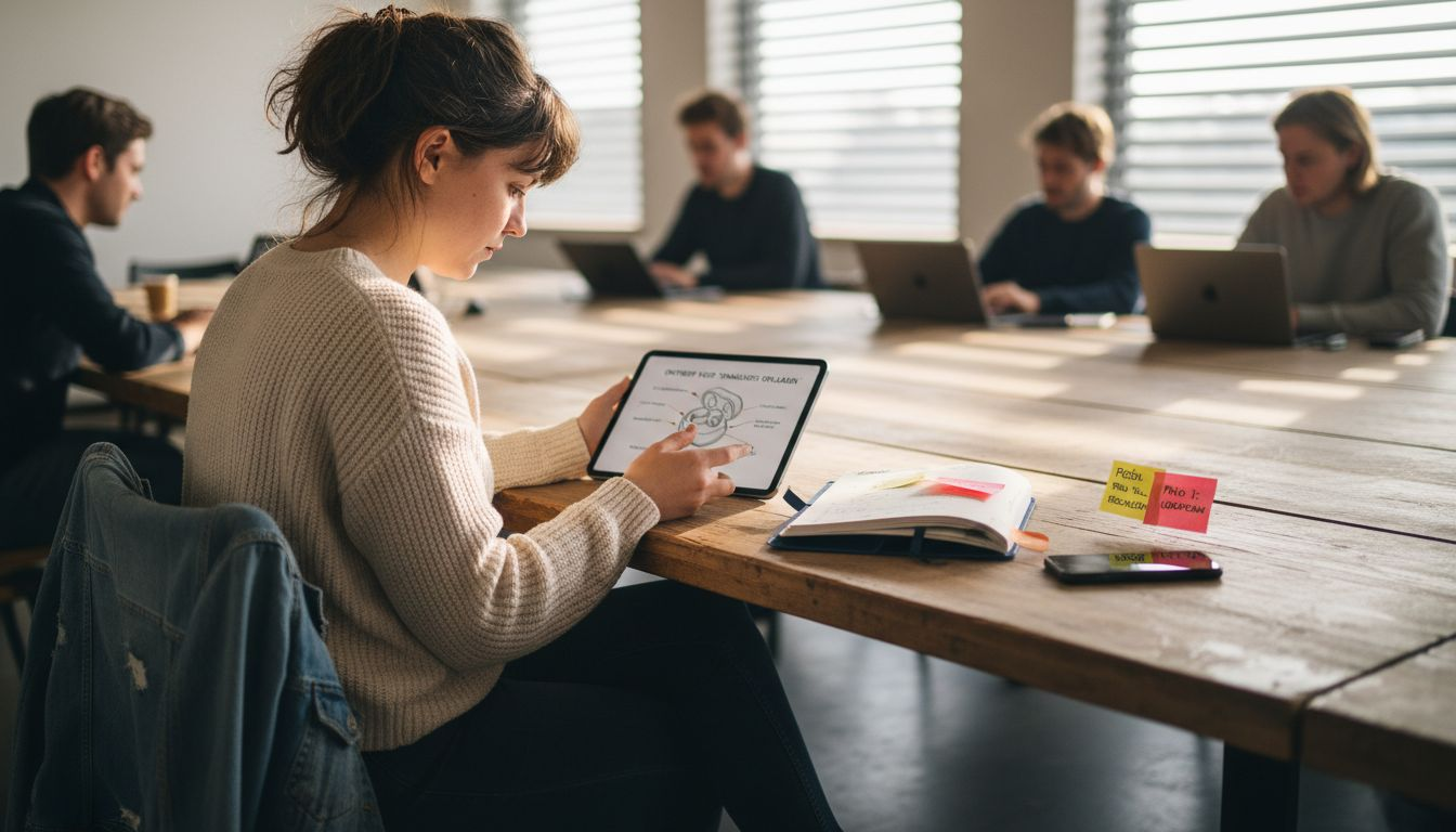 Een ontwerper werkt aan een nieuw productconcept en maakt schetsen op zijn werkplek.