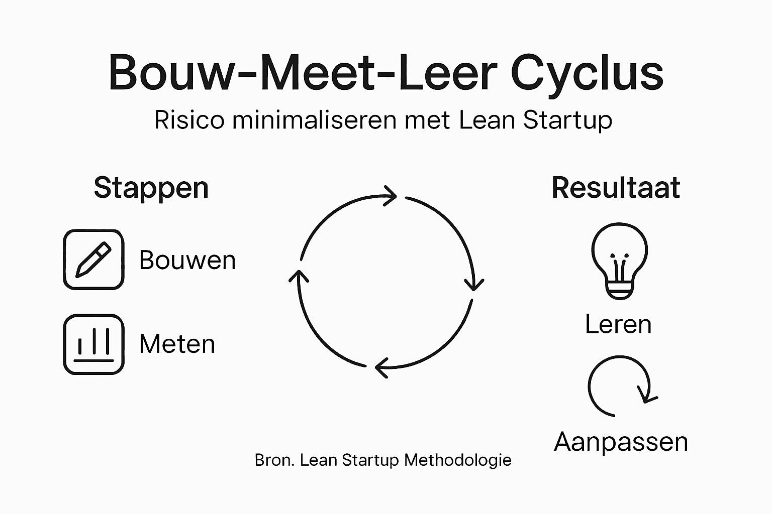 Infographic over de bouw-meet-leer cyclus: van stappen tot resultaat