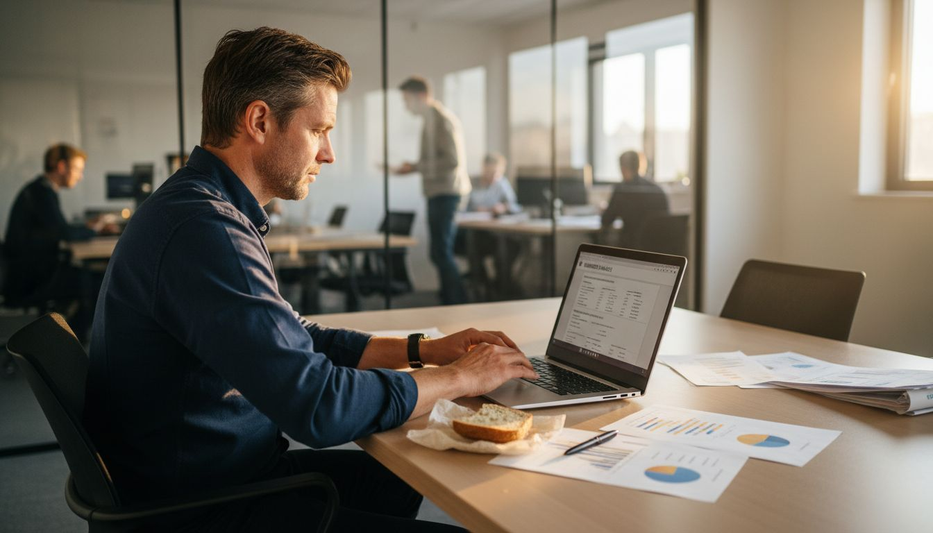 Een manager bekijkt de cijfers en statistieken van de marketingfunnel om te zien waar kansen liggen en wat beter kan.