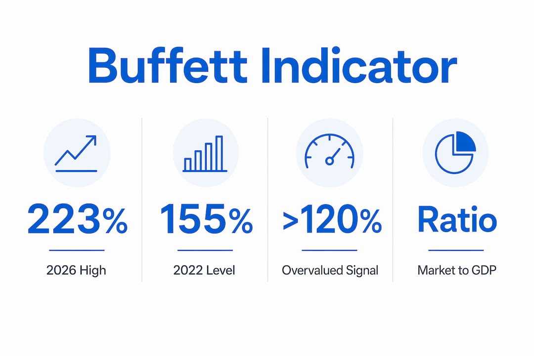 Infographic showing key Buffett Indicator statistics
