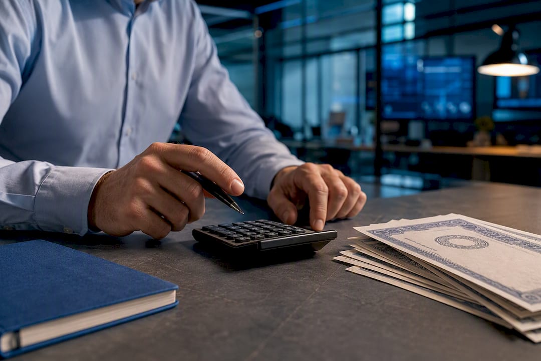 Analyst calculating tradable share value