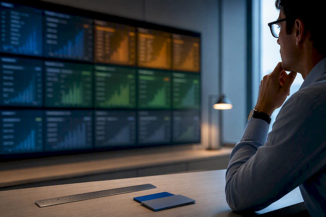 Analyst reviewing changing sector performance panels