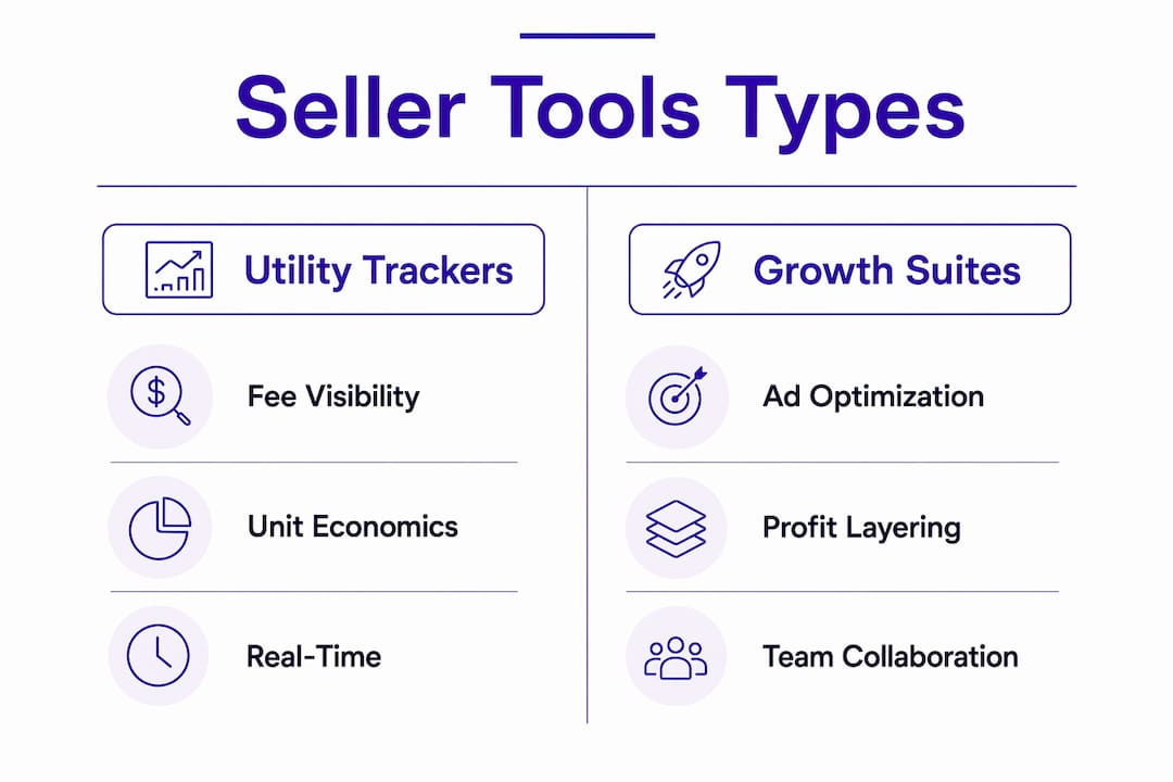 Infographic comparing two types of Amazon seller tools