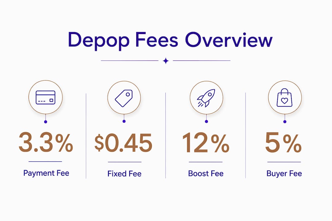 Infographic showing Depop fee percentages and types