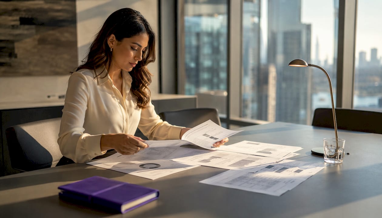 Hands organizing Trade Assurance contract documents