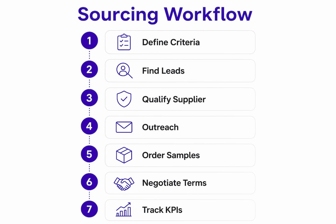 Infographic illustrating wholesale sourcing workflow steps