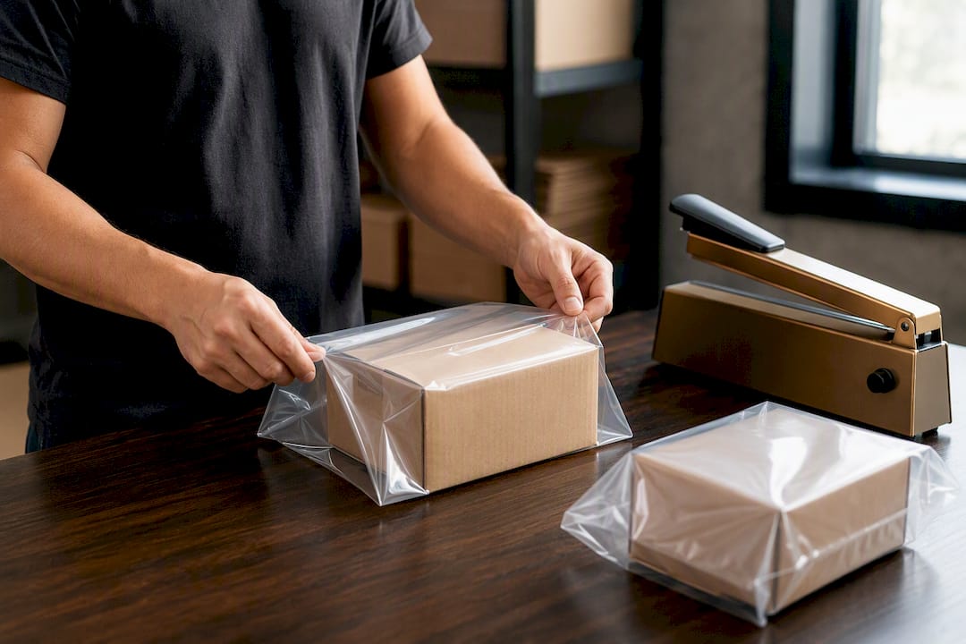 Hands preparing anonymous ecommerce inventory