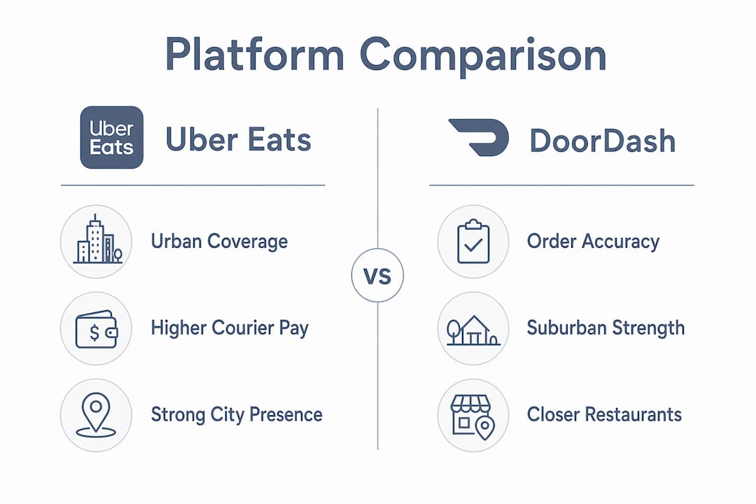 Clean infographic comparing Uber Eats and DoorDash features