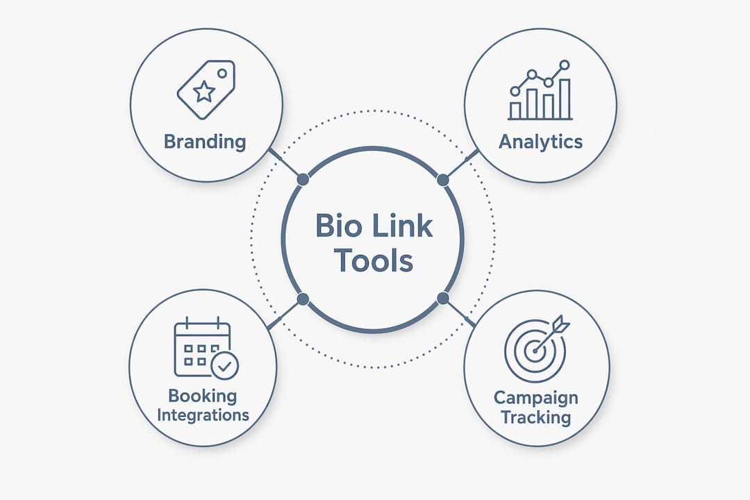 Hierarchy infographic of bio link tool features