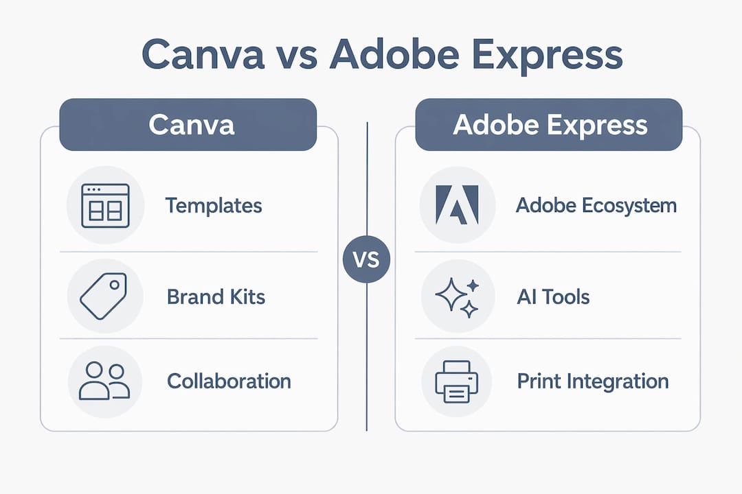Infographic comparing Canva and Adobe Express features