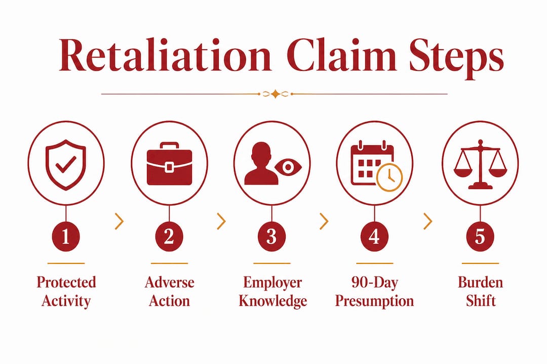 Infographic showing steps to prove workplace retaliation