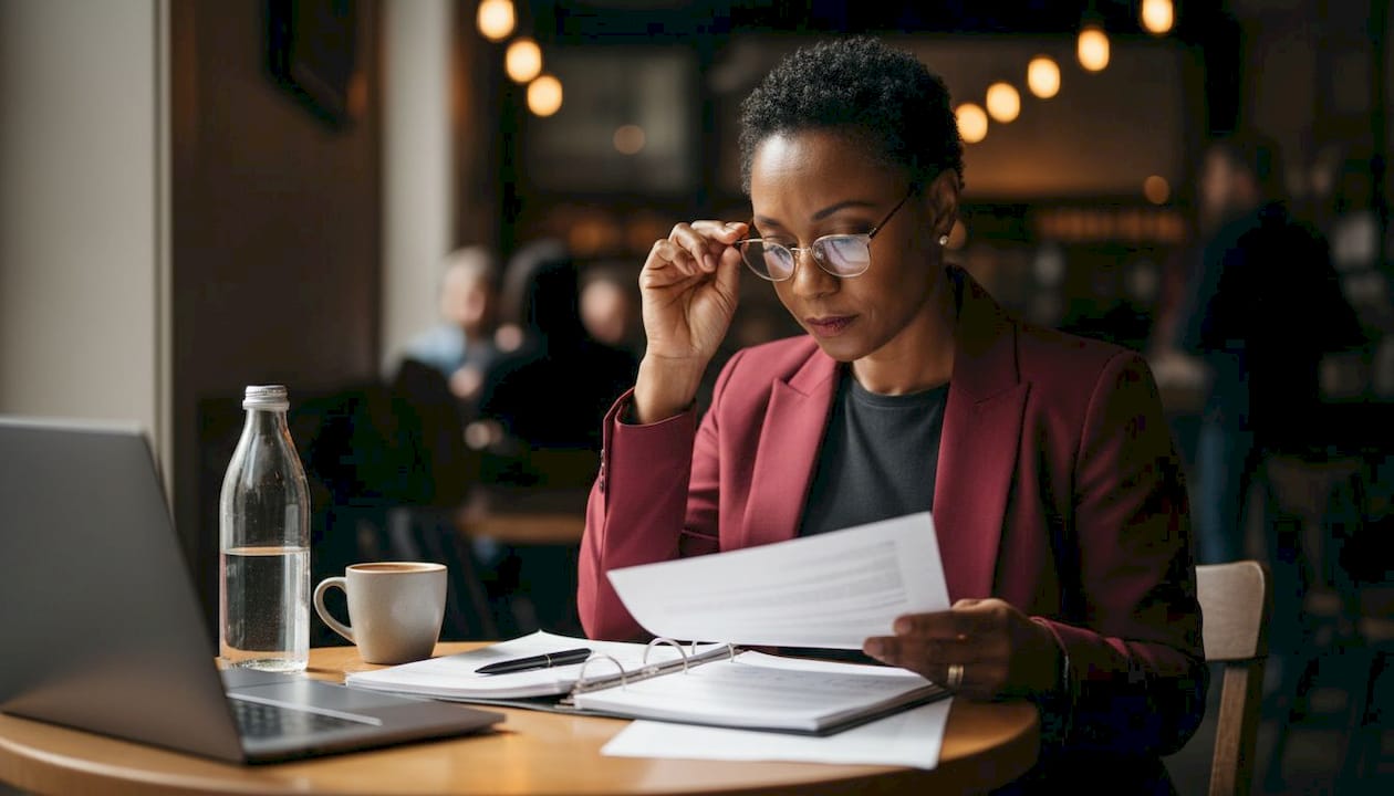 Woman reviewing Title VII discrimination documents