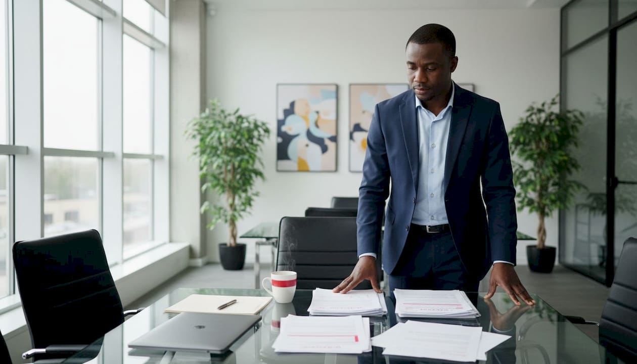 Manager reviewing employee evaluations and schedules