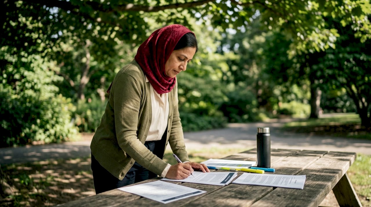 Employee reviewing workplace religious discrimination policies