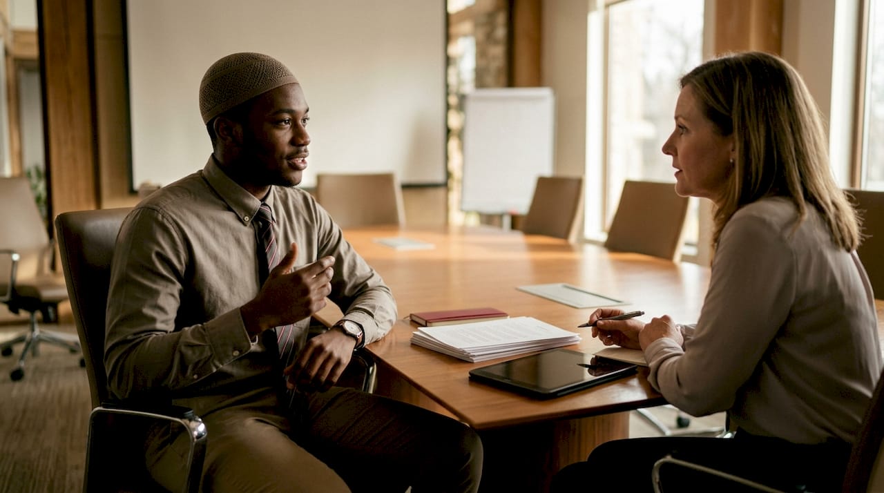 Employee and HR discussing dress code policy