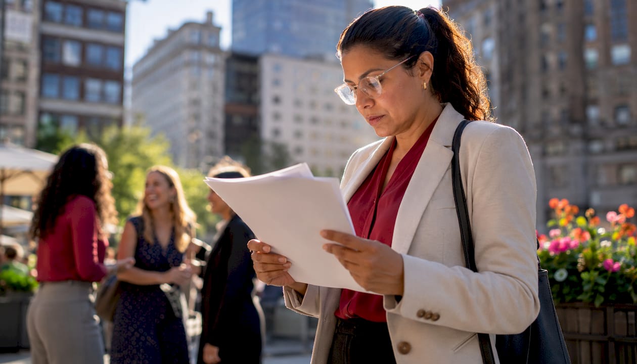 Woman at desk showing concern in office setting