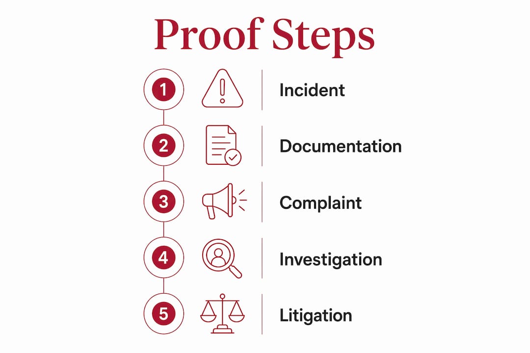 Infographic showing steps to prove hostile work environment