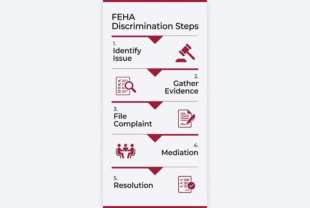 Infographic displaying FEHA discrimination process steps