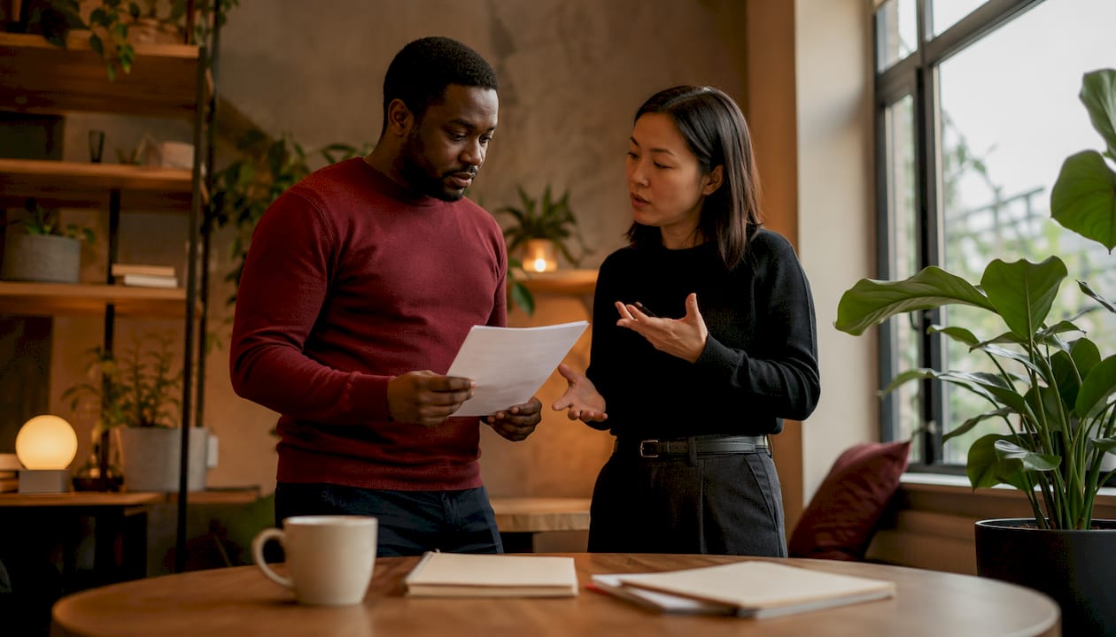 Two coworkers discussing workplace firing concerns