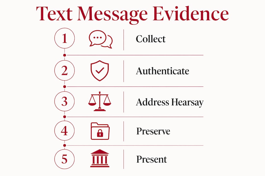Infographic showing steps to handle text message evidence
