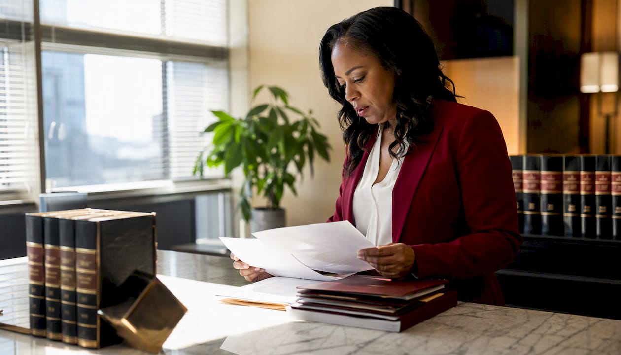 Attorney reviewing Monell claim documents