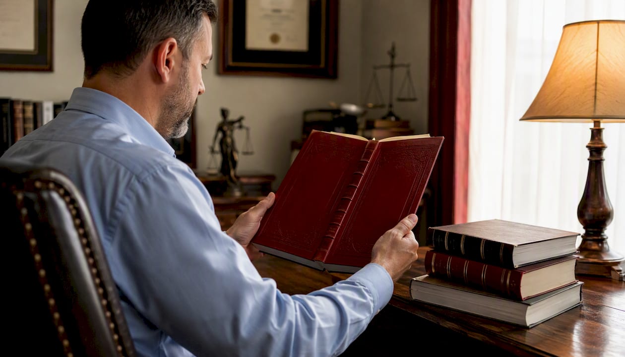 Legal books on constitutional law in law office