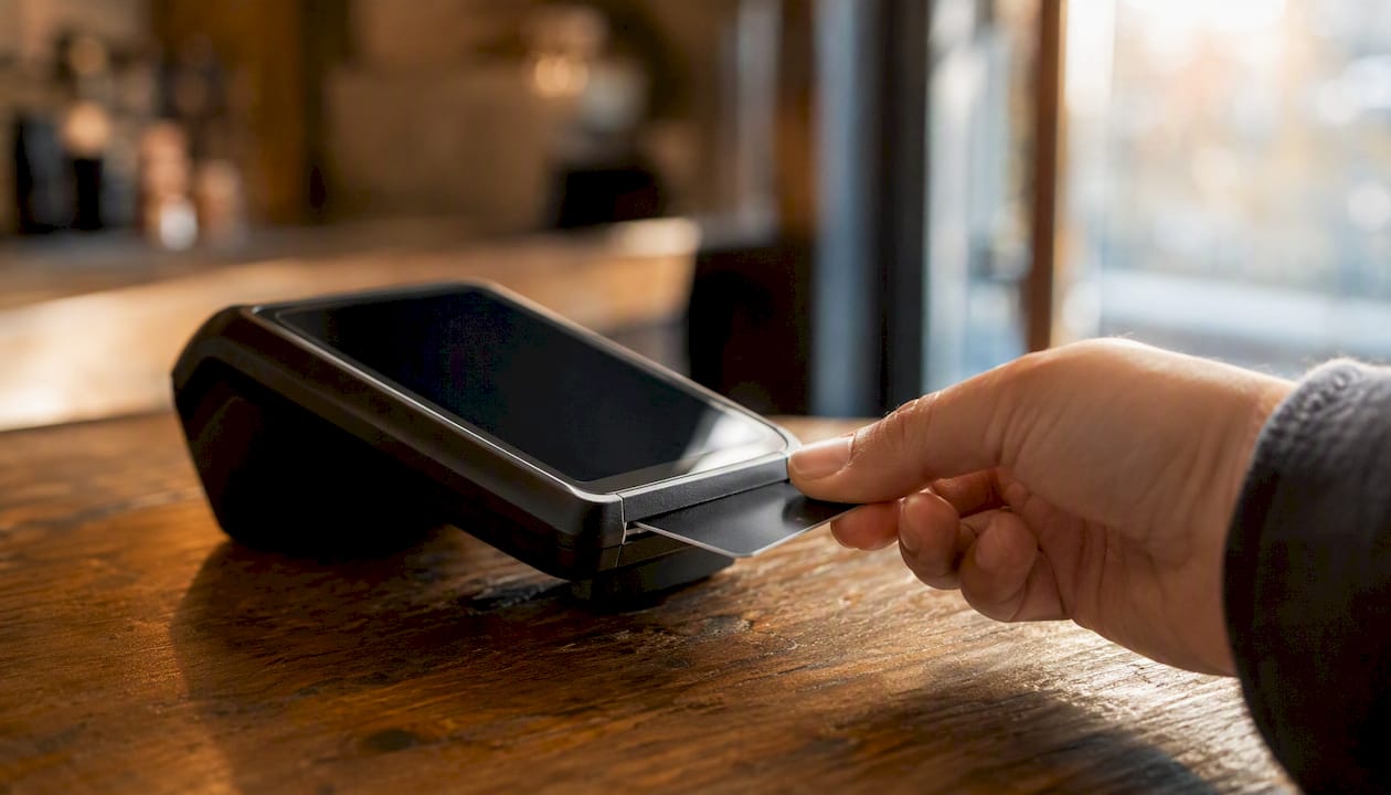 Inserting credit card chip into terminal