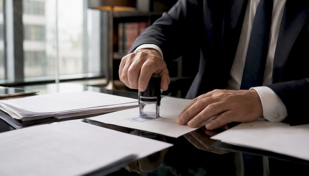 Hand stamping legal certification paperwork