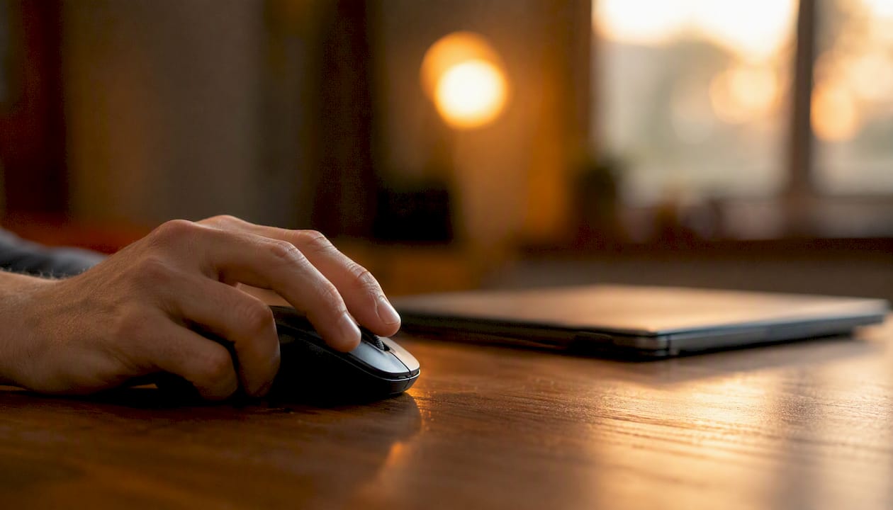 Hand pressing mouse in frustration