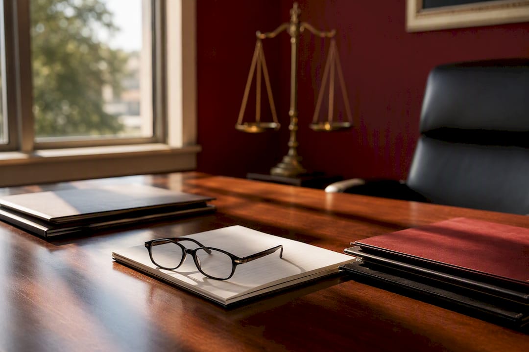 Legal folders and eyeglasses on table