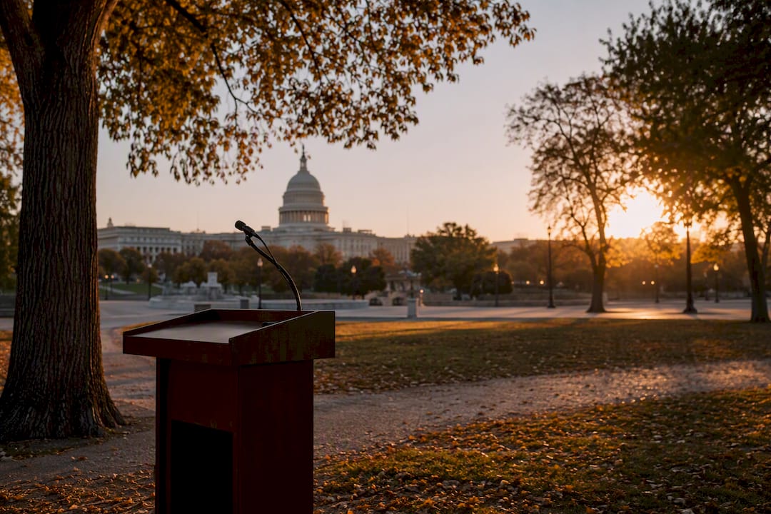 Public speaking podium in city park