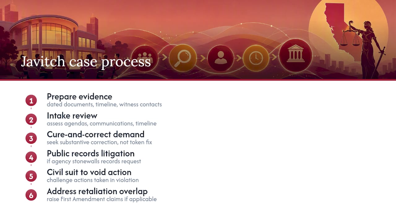 How Javitch Law Office Handles Brown Act Cases — overview diagram