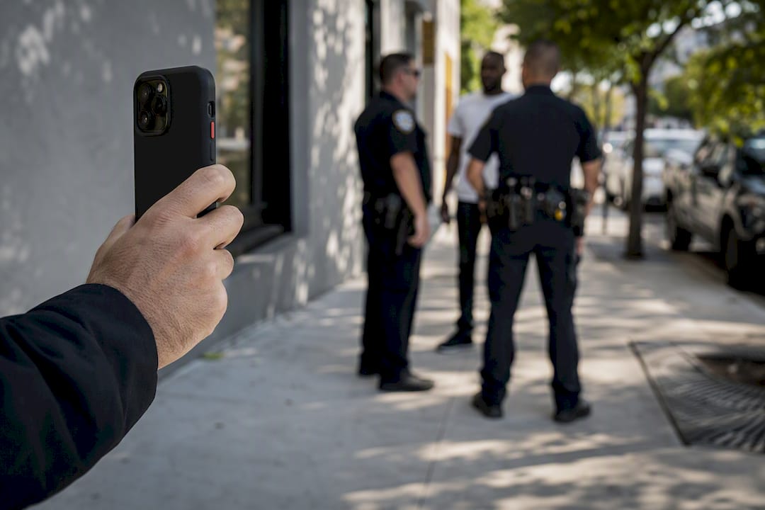 Bystander recording police on public sidewalk